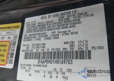 2017 Ford Fusion Se z USA, uszkodzony, nr VIN 3FA6P0HD1HR169703